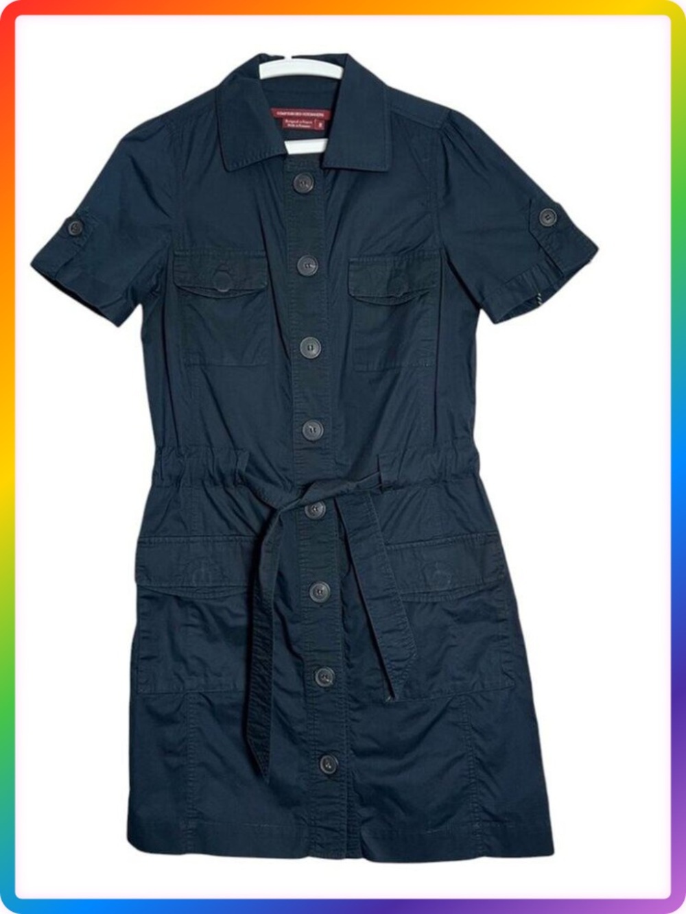 Comptoir Des Cotonniers Button Front Mini Shirt Dress FR38/US6 Navy Belted SS